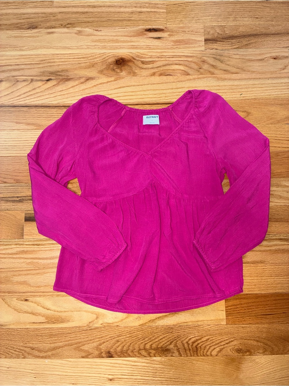Old Navy Girls Hot Pink Long-Sleeve Peasant Blouse